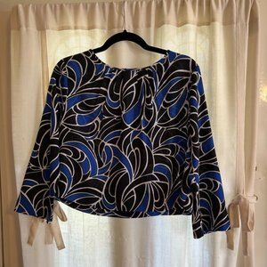 Womens Medium MICHAEL Michael Kors Cropped Blouse Cropped Bell Sleeves Pattern